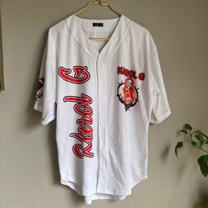 White Graphic Button-Up Jersey